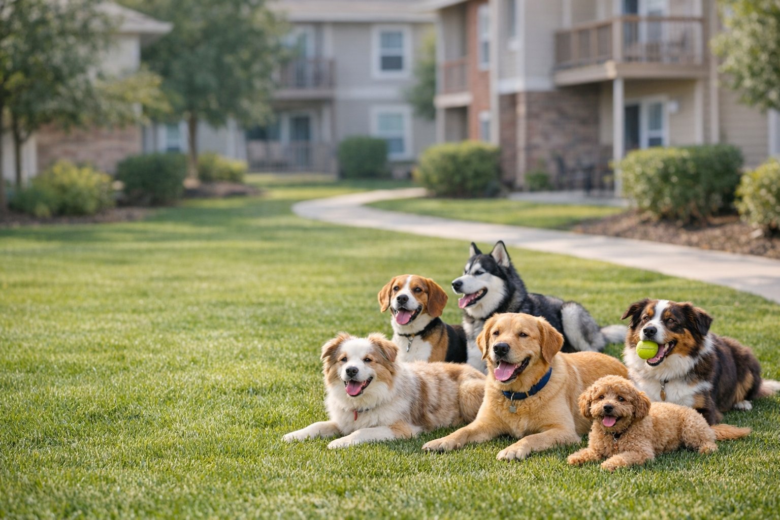 Commercial property lawn with dogs